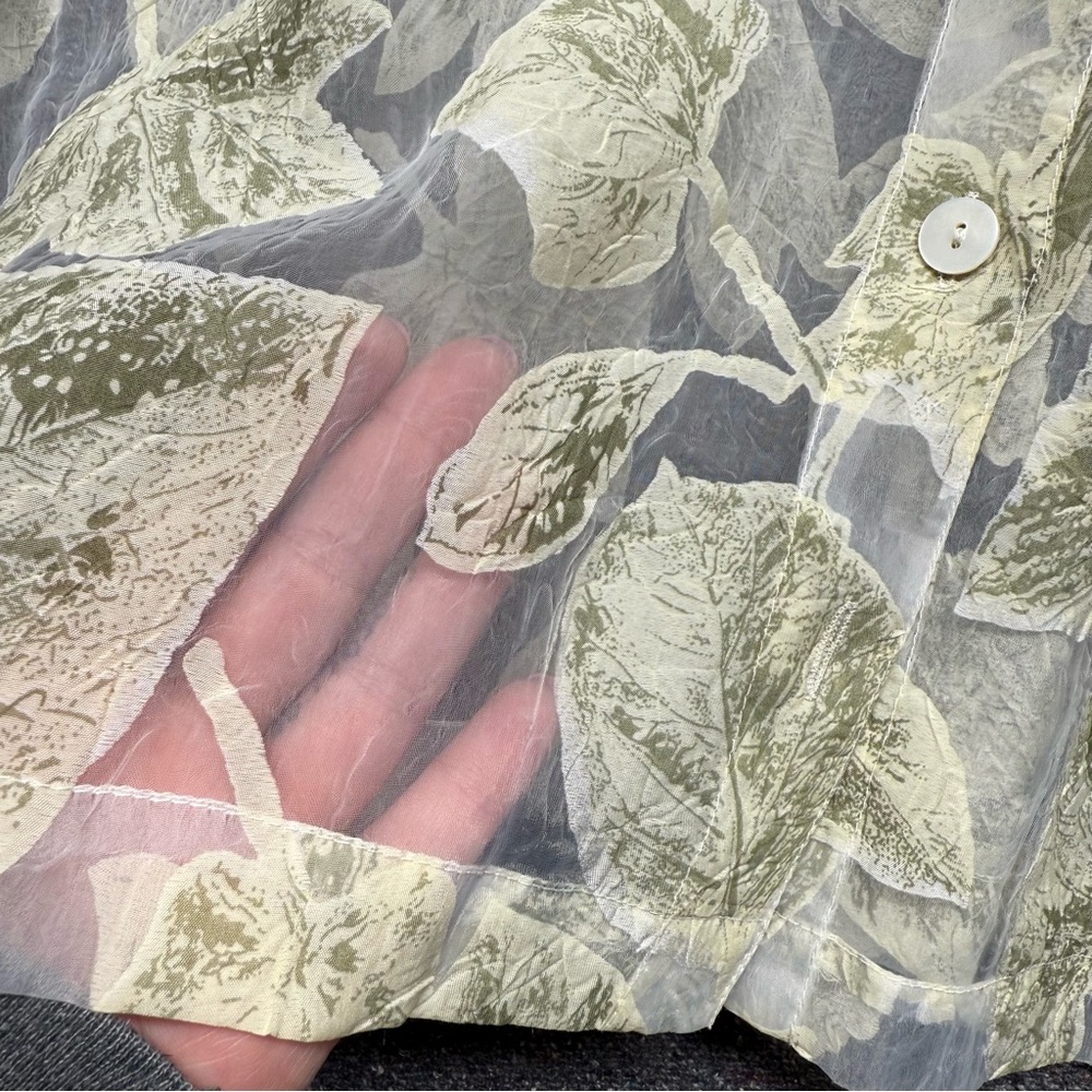 Multiples Sheer Leaf Print Plus Size Button Top 1x - image 4